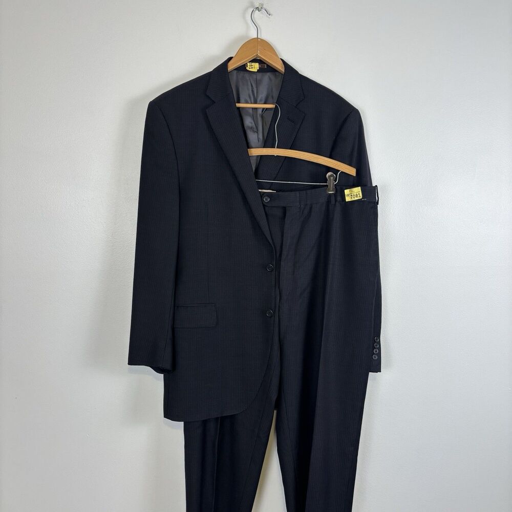 Peter Millar Men's 2-Piece Suit Charcoal Gray Striped 100% Wool 46T Made Canada